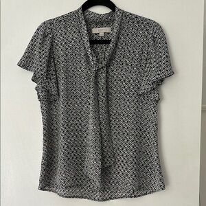 Ann Taylor Loft Flutter Sleeve Bow Tie Blouse in navy